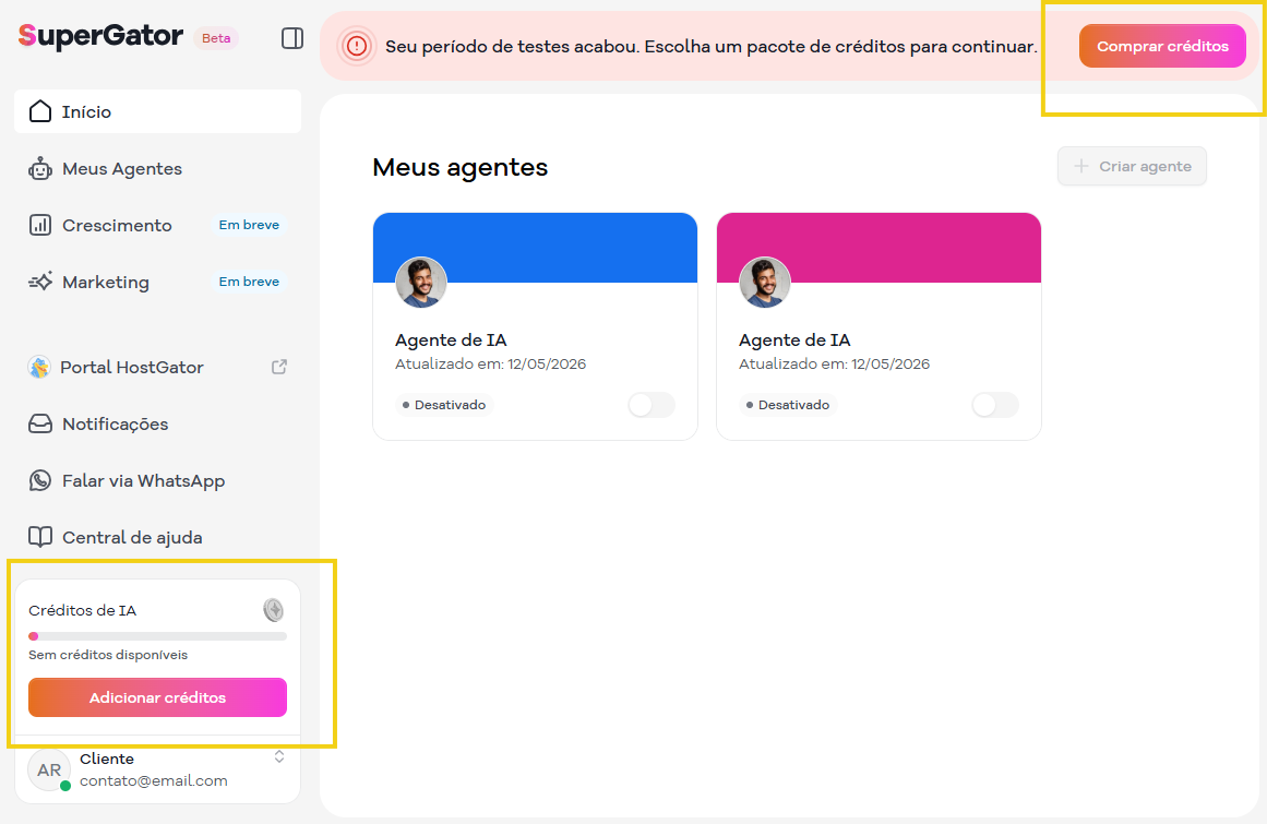 Imagem mostra a tela do SuperGator para contratar um pacote
