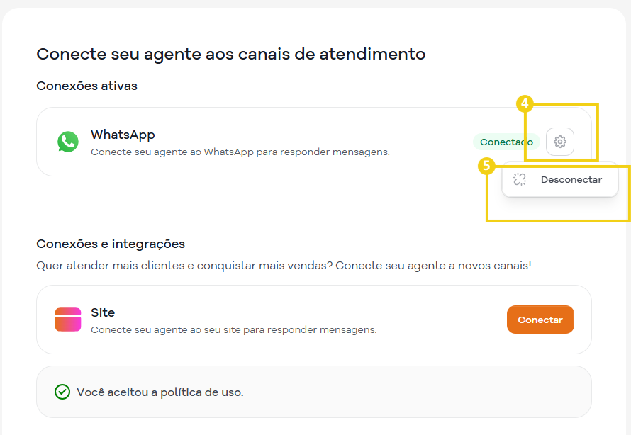 Imagem mostra a tela do SuperGator com o ícone de engrenagem para acessar o botão de desconexão